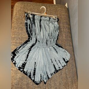 Raya Sun Strapless Romper Shorts Tie Dye Blue Size S Women’s